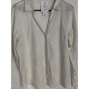 Calypso st barth White/silver shimmering Tropical Print Button Up Linen shirt L